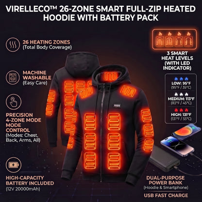 Virelle™ Premium Full-Zip Smart Heated Hoodie - 26-Zone Rapid Heat