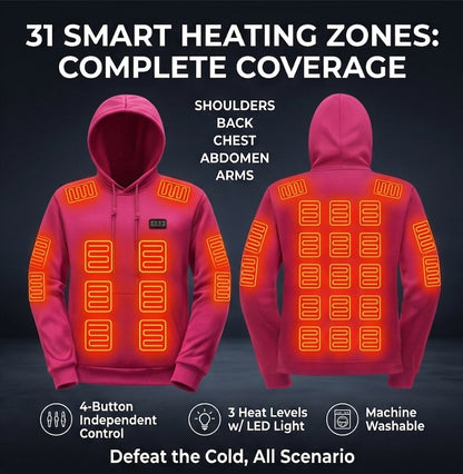 Virelleco rose pink smart heated hoodie for women with complete body heating coverage