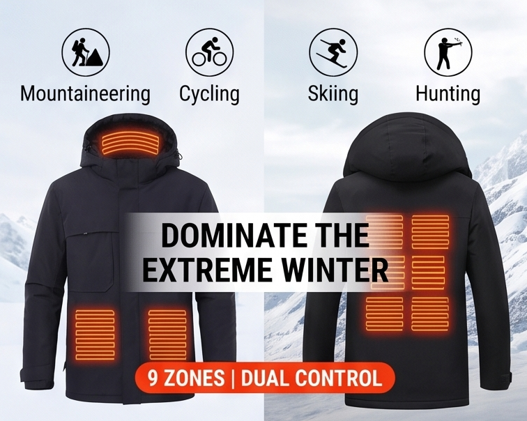 Virelle™ 9-Zone Smart Heated Jacket | Waterproof Winter Coat for Hiking, Skiing & Hunting