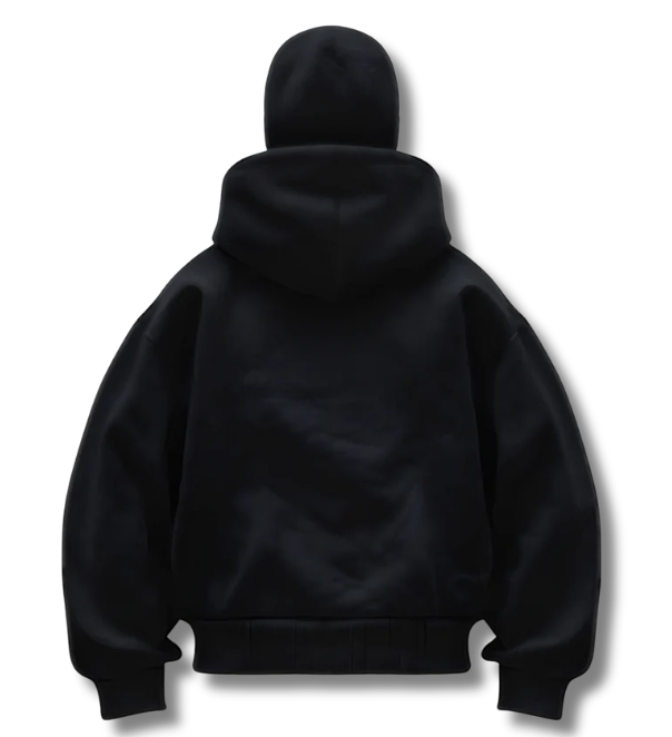 Black heavyweight double-layered zip-up hoodie front view