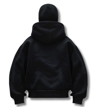 Black heavyweight double-layered zip-up hoodie front view