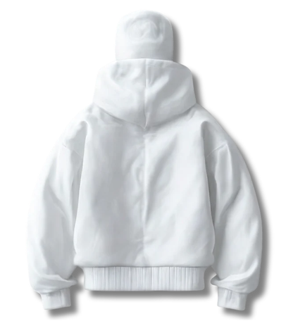 White heavyweight double-layered zip-up hoodie