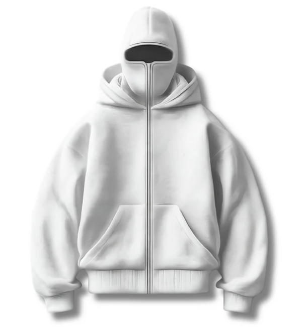 White heavyweight double-layered zip-up hoodie