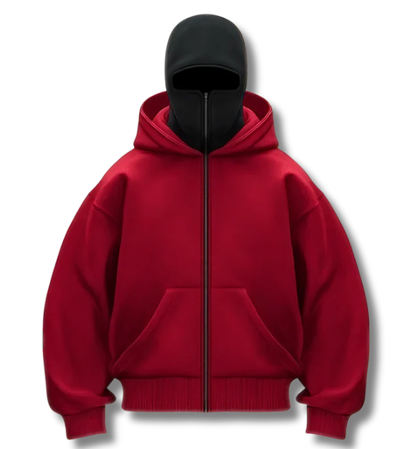 Wine Red heavyweight double-layered zip-up hoodie